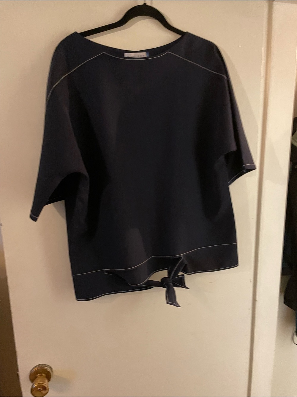 Navy Tie-Hem Boxy Top - Women's